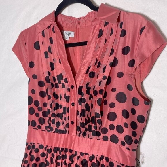 Vintage Kay Unger Pink Coral Polka Dots Midi Dress 8 - Picture 13 of 14